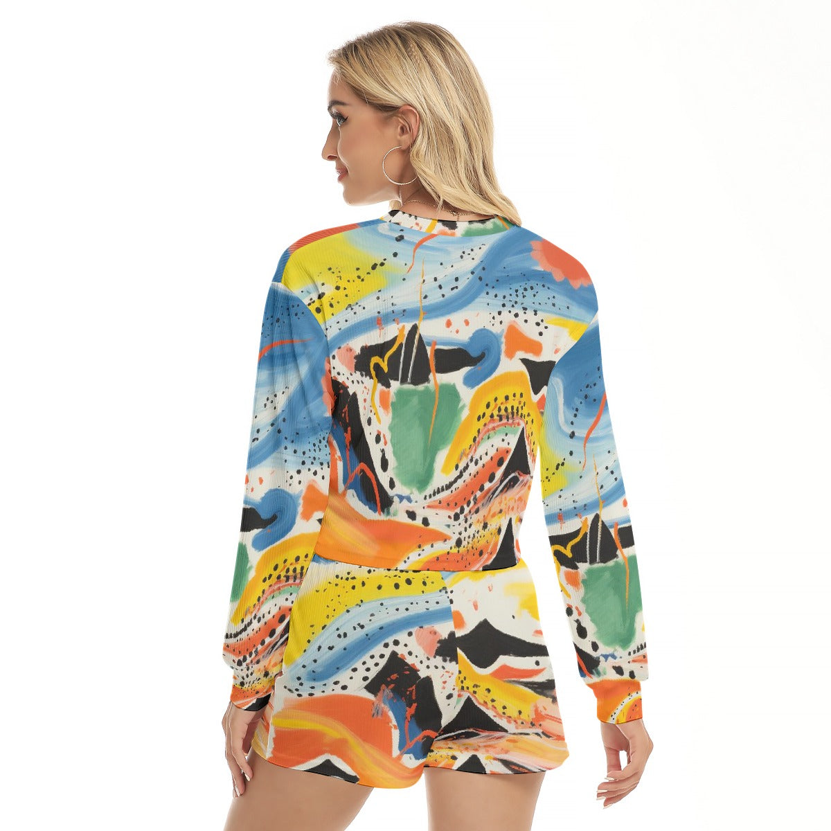 All-Over Print Women's Short Sweatshirt And Pants Suit