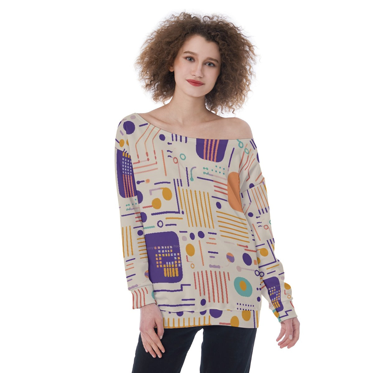 All-Over Print Oversized Women's Off-Shoulder Sweatshirt