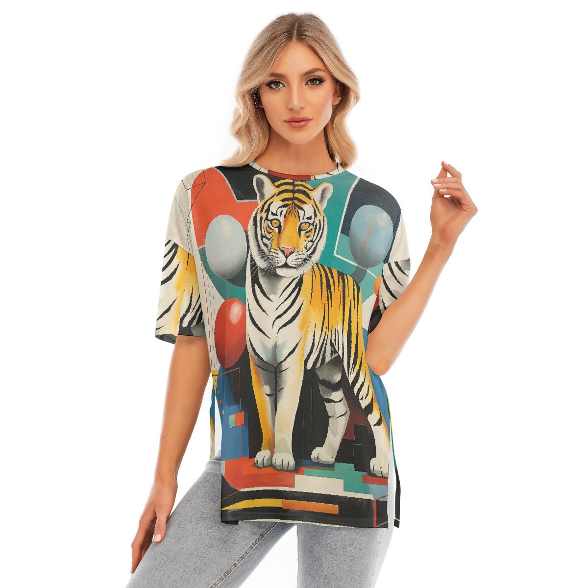All-Over Print Women's Short Sleeves T-shirt With Hem Split