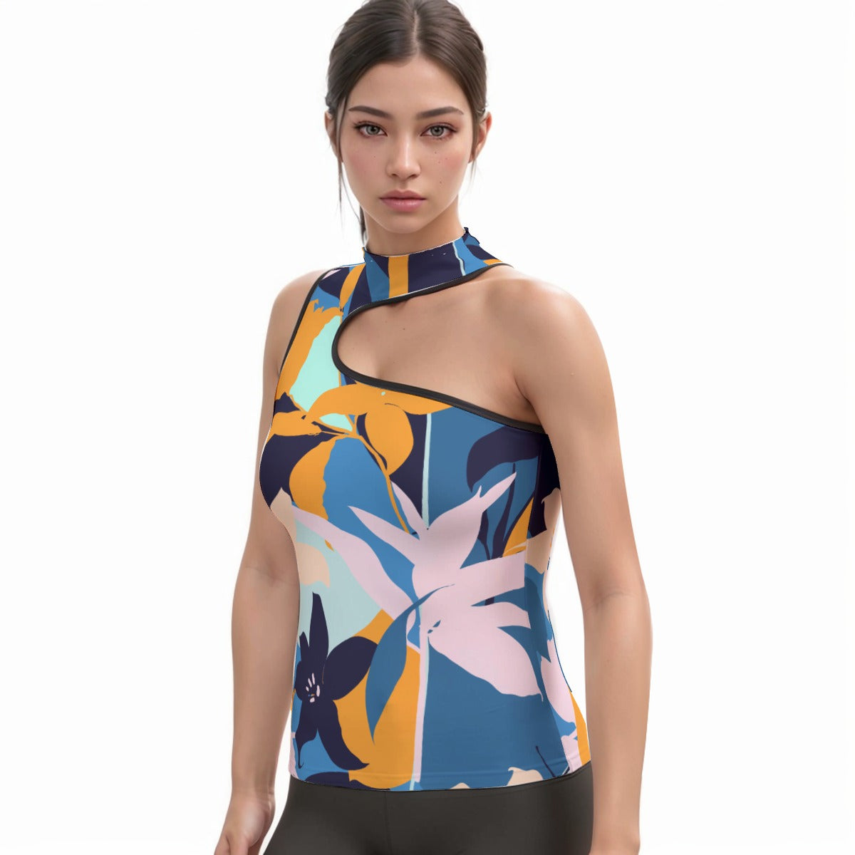 All-Over Print Women's Halter Sleeveless Asymmetrical Tank Top