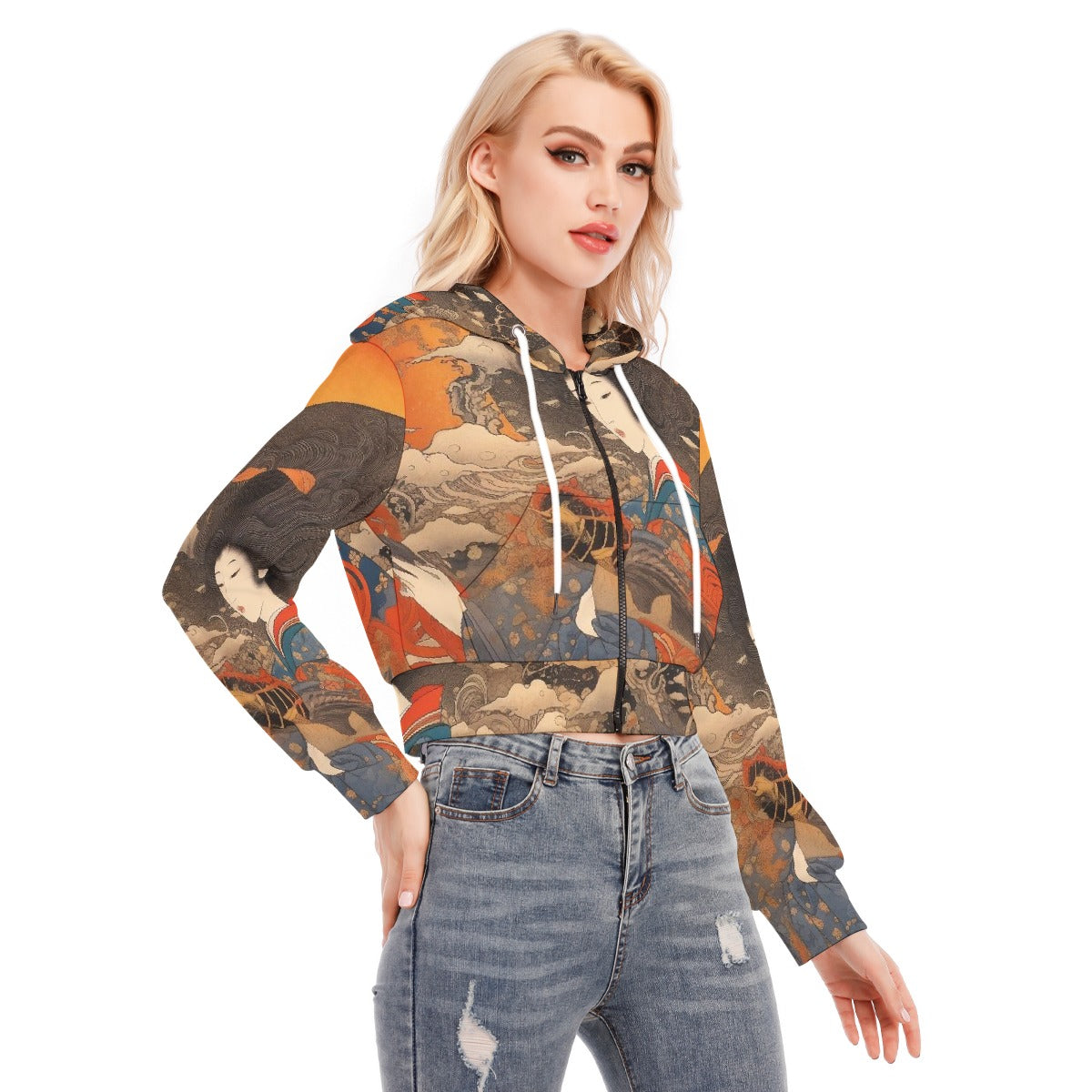 All-Over Print Women's Crop Top Hoodie With Zipper Closure