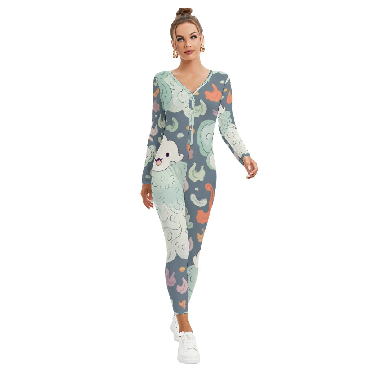 All-Over Print Women's Plunging Neck Jumpsuit