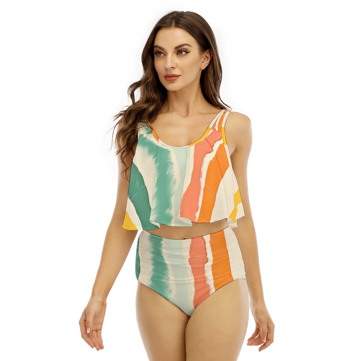 All-Over Print Women's Ruffled Vest Bikini Swimsuit