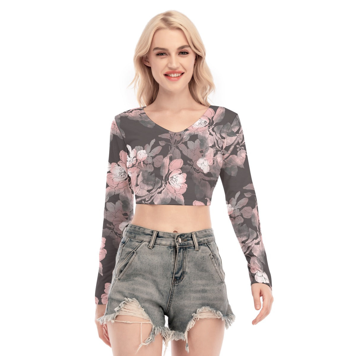 All-Over Print Women's Back Hollow T-shirt With Strap