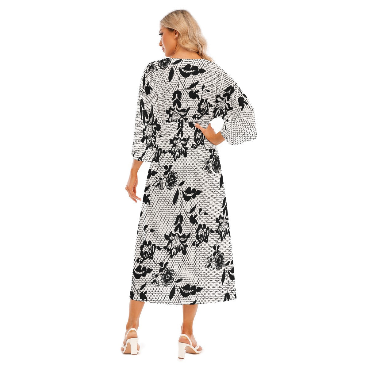 All-Over Print Women's Mid-Sleeve Long Dress