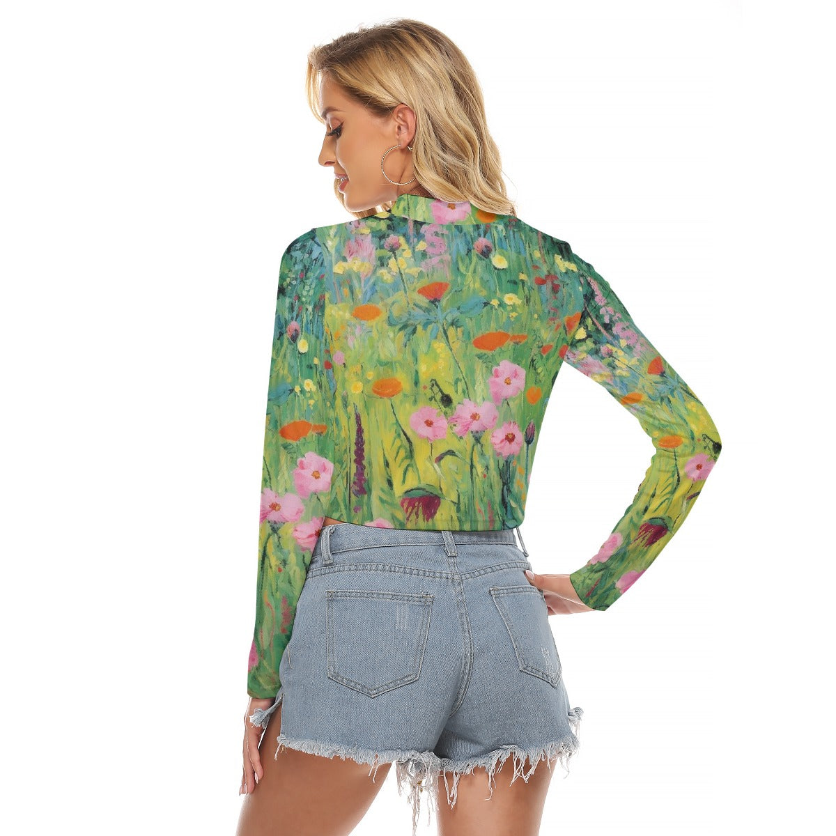 All-Over Print Women's Hollow Chest Keyhole Tight Crop Top