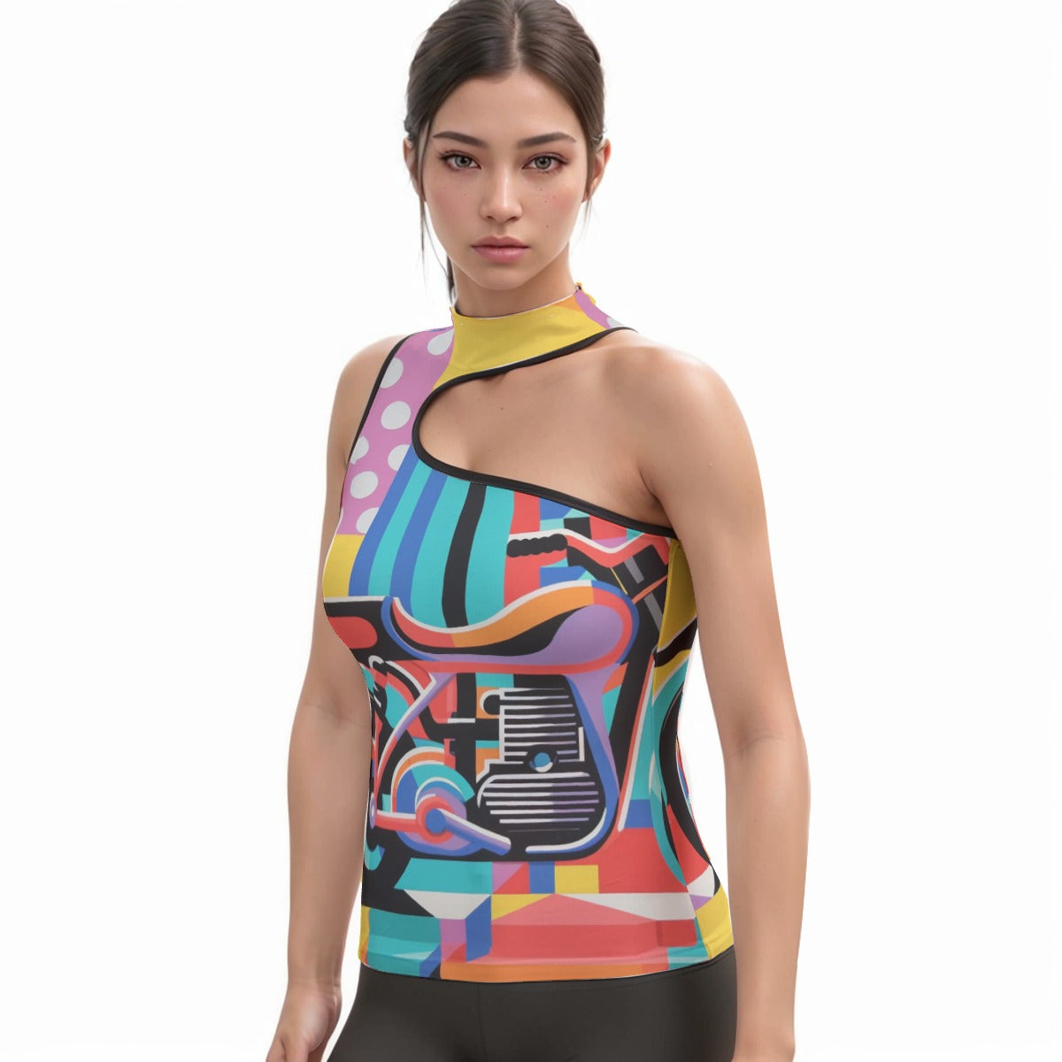 All-Over Print Women's Halter Sleeveless Asymmetrical Tank Top