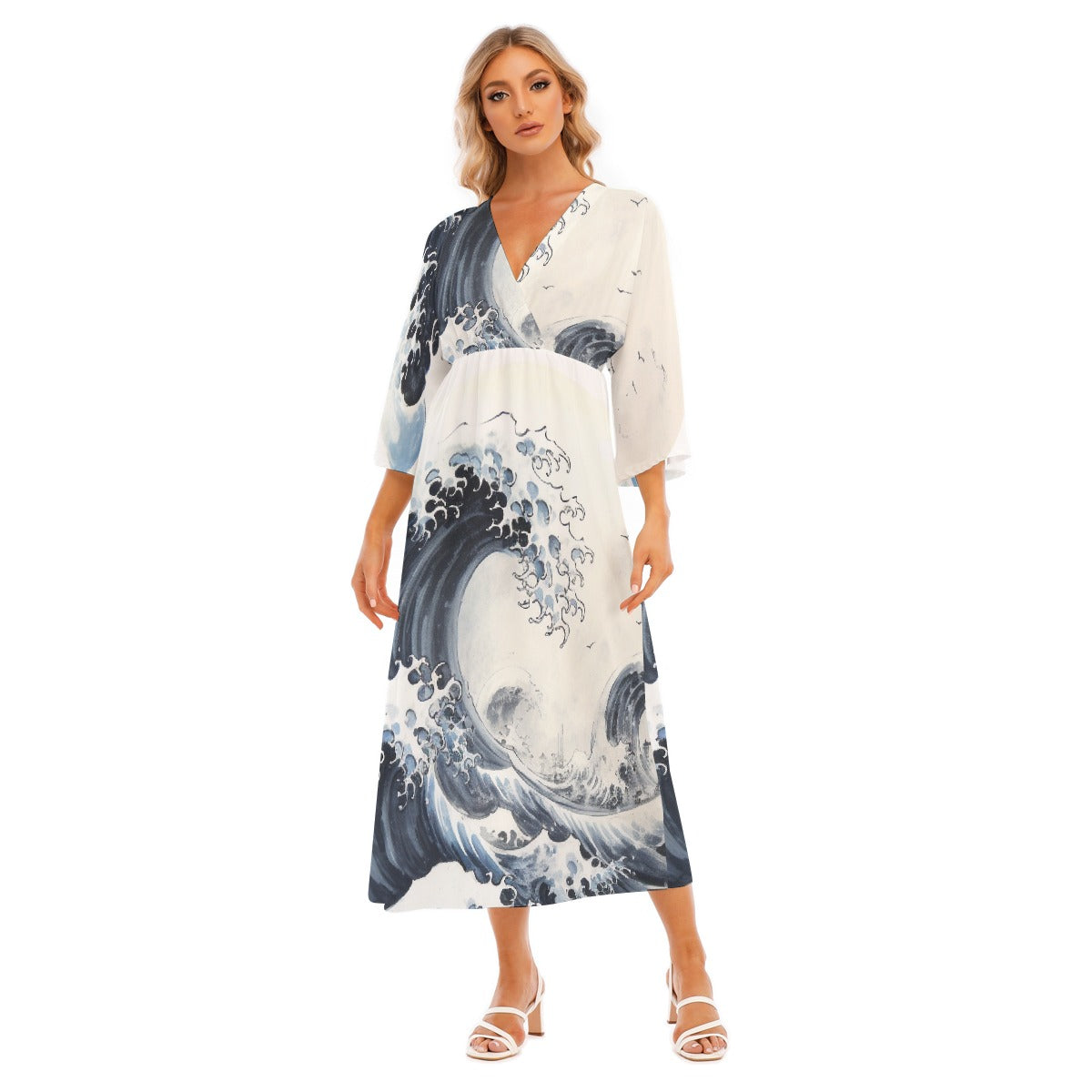 All-Over Print Women's Mid-Sleeve Long Dress