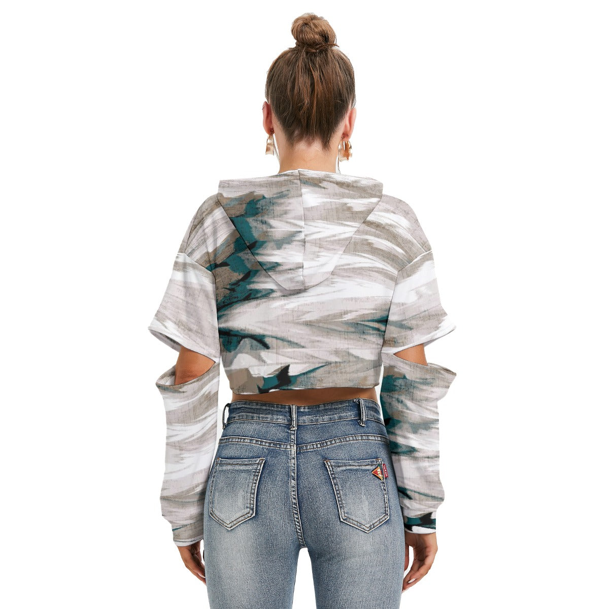 All-Over Print Women's Heavy Fleece Hoodie With Hollow Out Sleeve