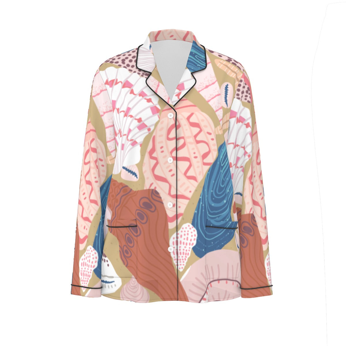 All-Over Print Women's Long Sleeve Pajama Set With Black Contrast Piping