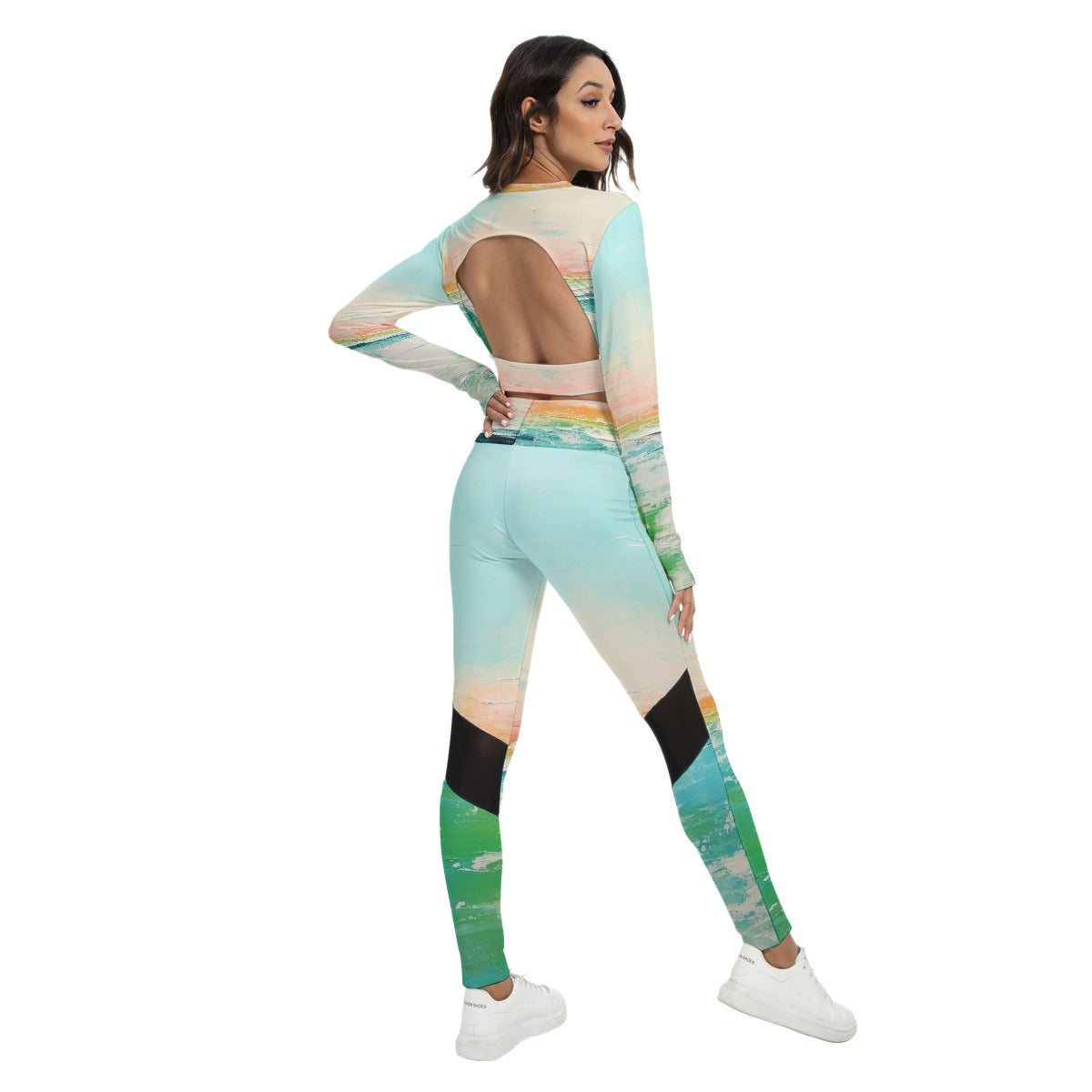 All-Over Print Women's Sport Set With Backless Top And Leggings