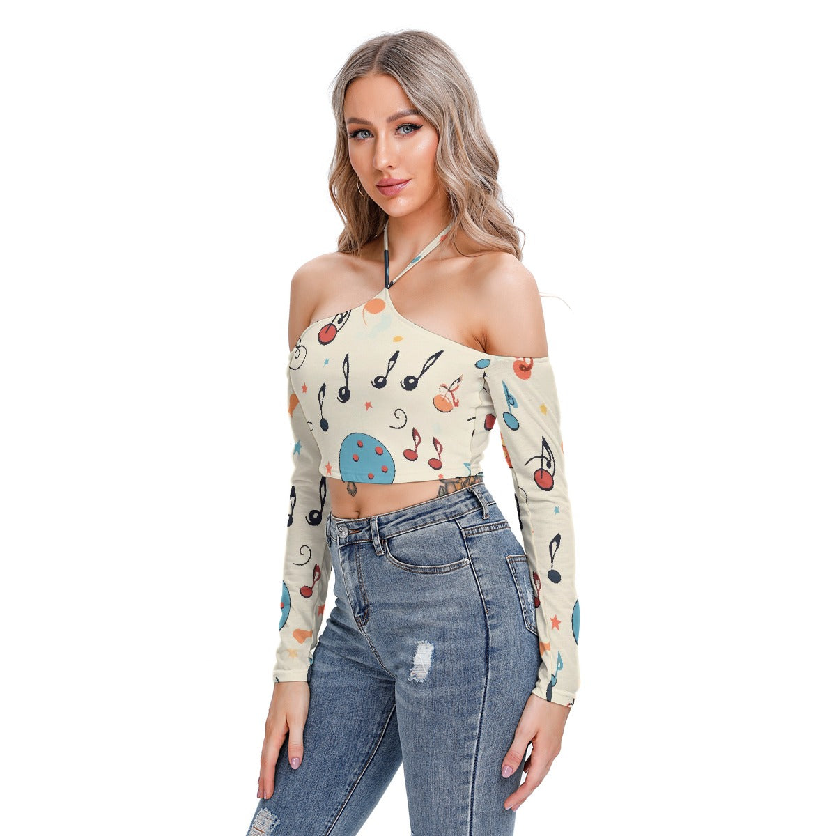 All-Over Print Women's Halter Lace-up Top