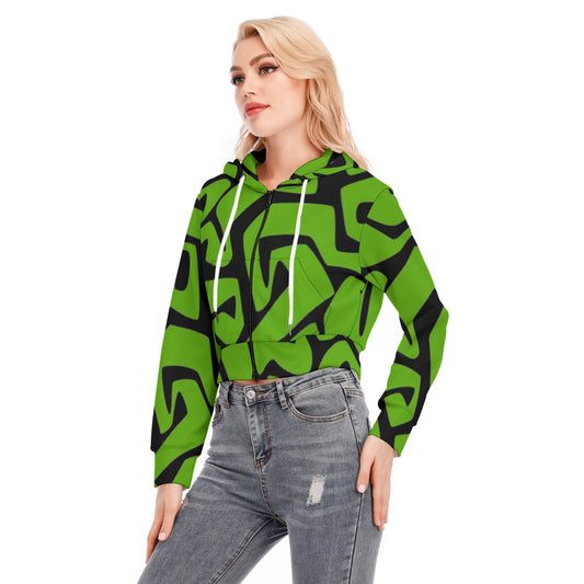 All-Over Print Women's Crop Top Hoodie With Zipper Closure