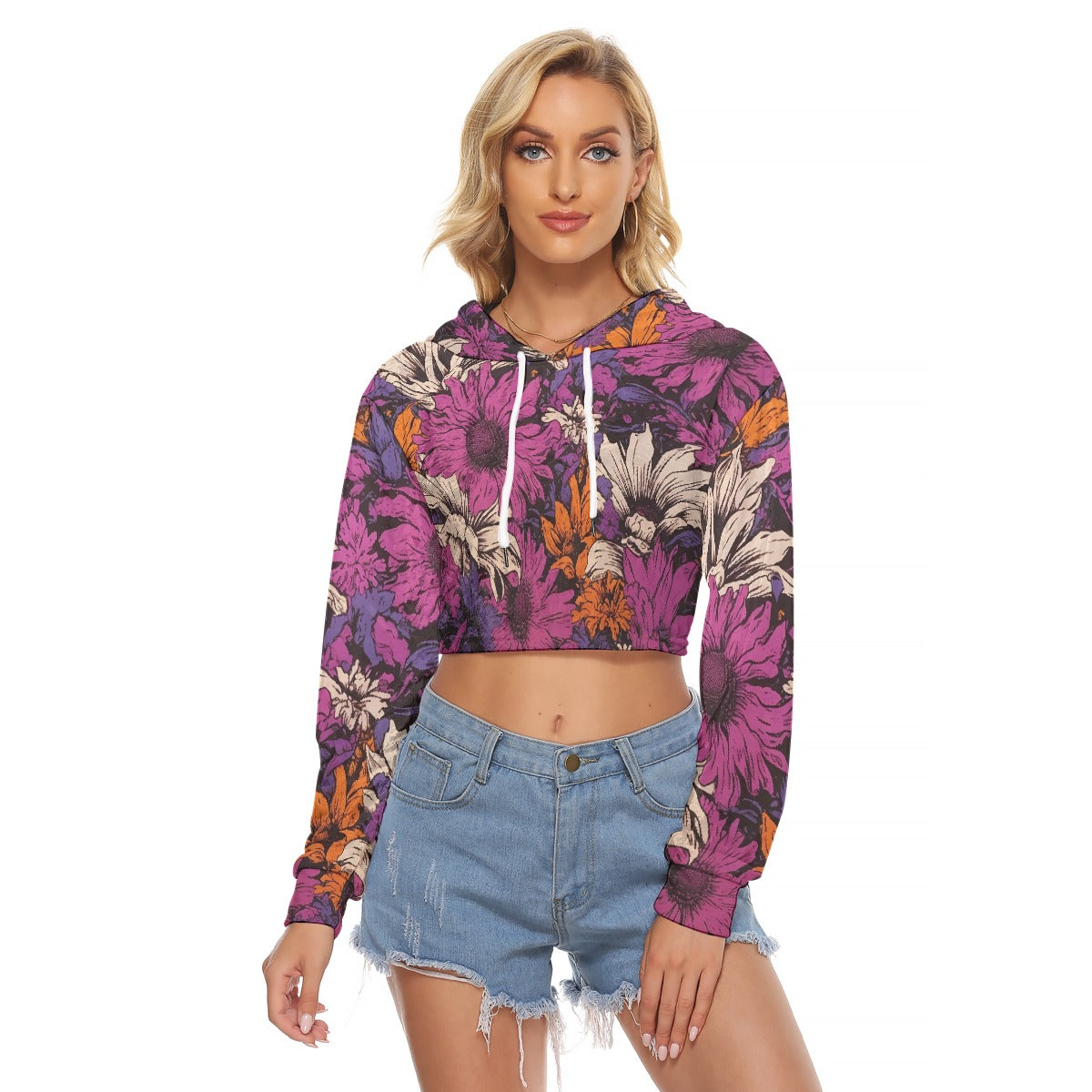 All-Over Print Women's Crop Top Hoodie|Velvet