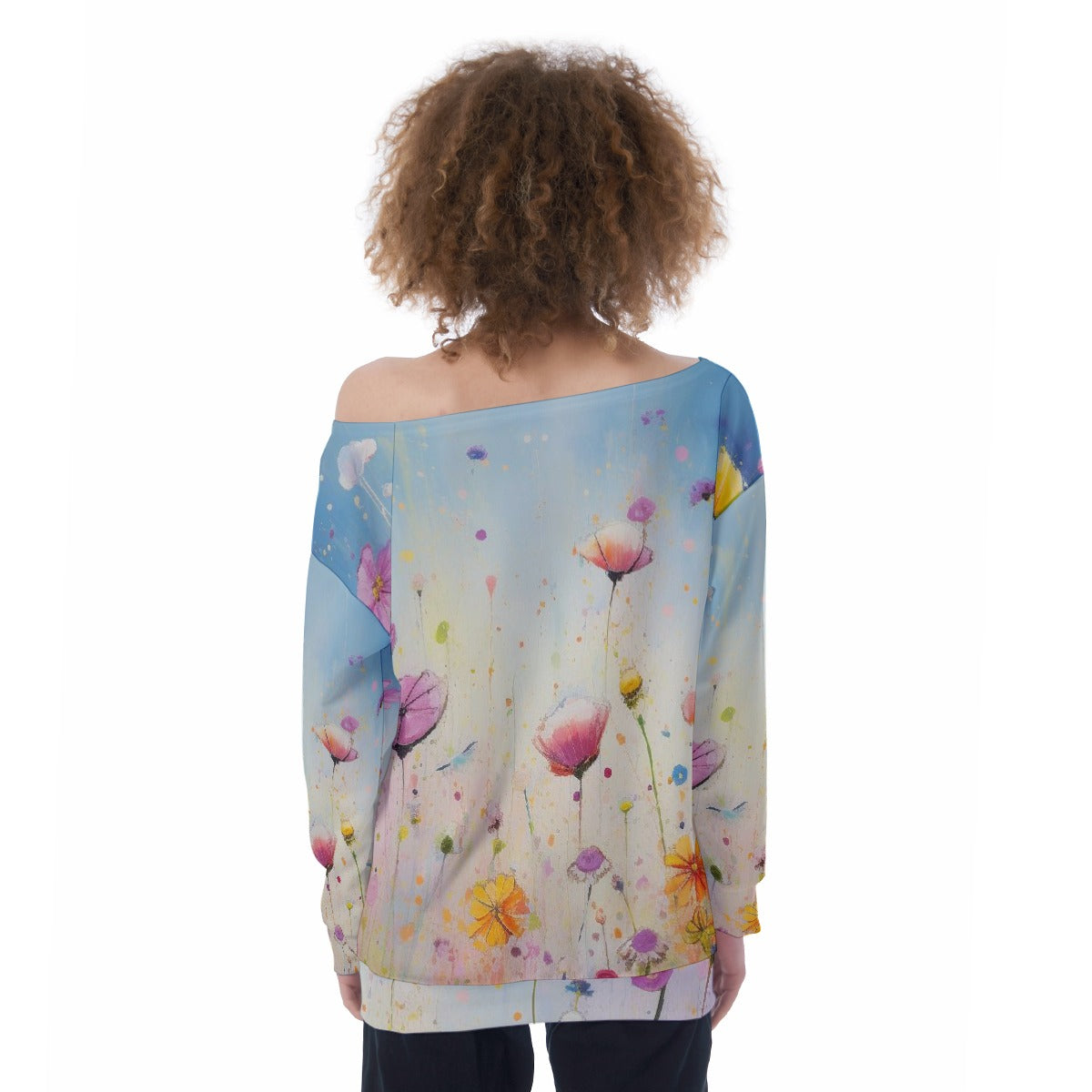 All-Over Print Oversized Women's Off-Shoulder Sweatshirt