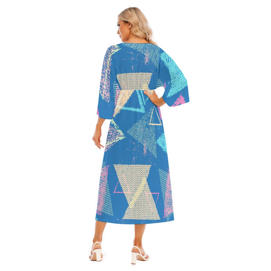 All-Over Print Women's Mid-Sleeve Long Dress