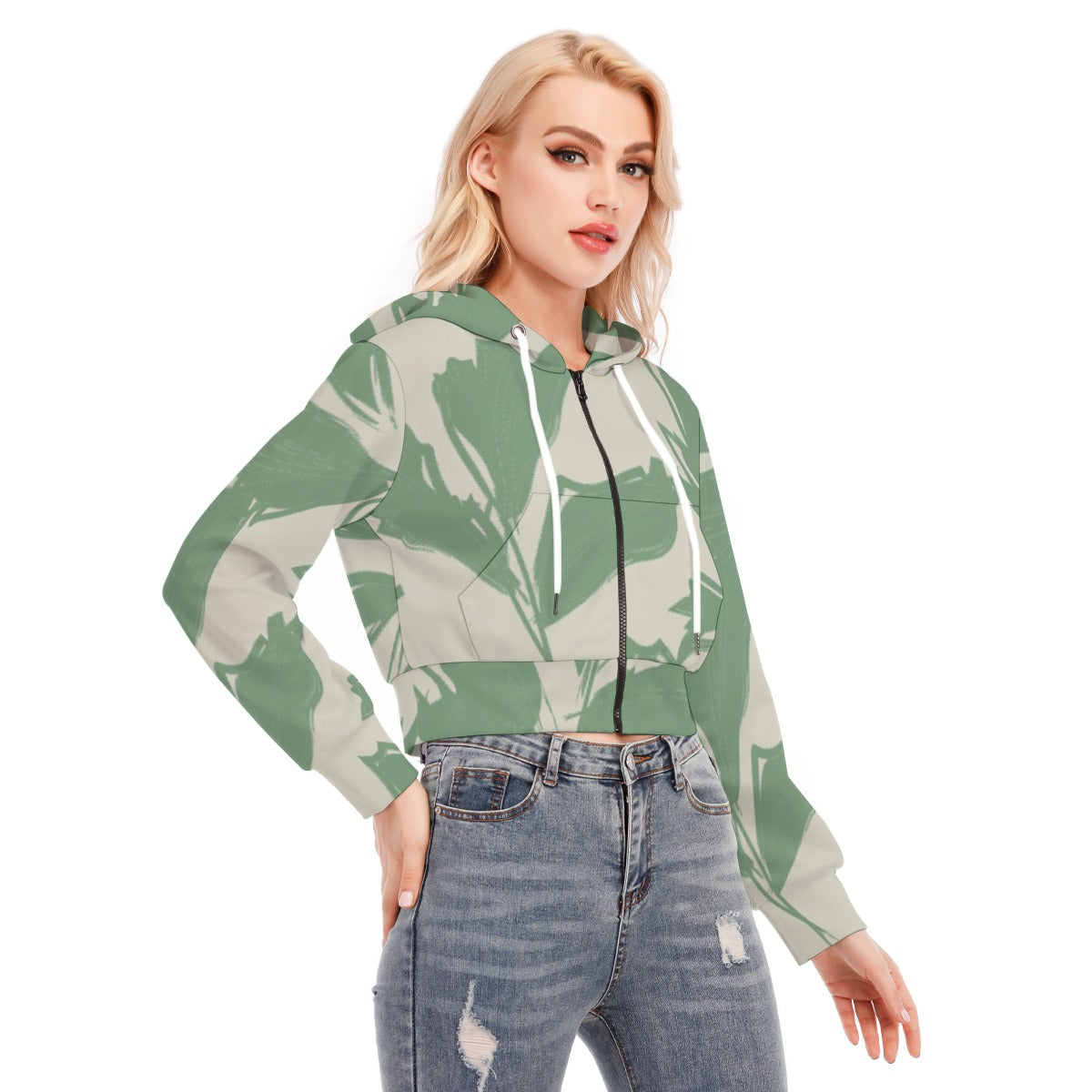 All-Over Print Women's Crop Top Hoodie With Zipper Closure
