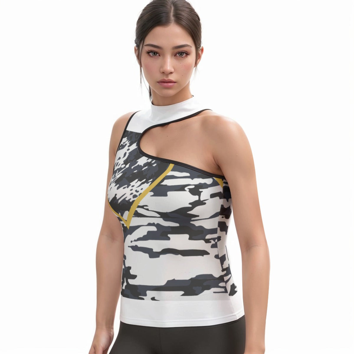 All-Over Print Women's Halter Sleeveless Asymmetrical Tank Top