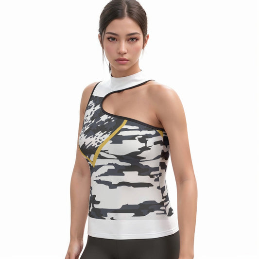 All-Over Print Women's Halter Sleeveless Asymmetrical Tank Top