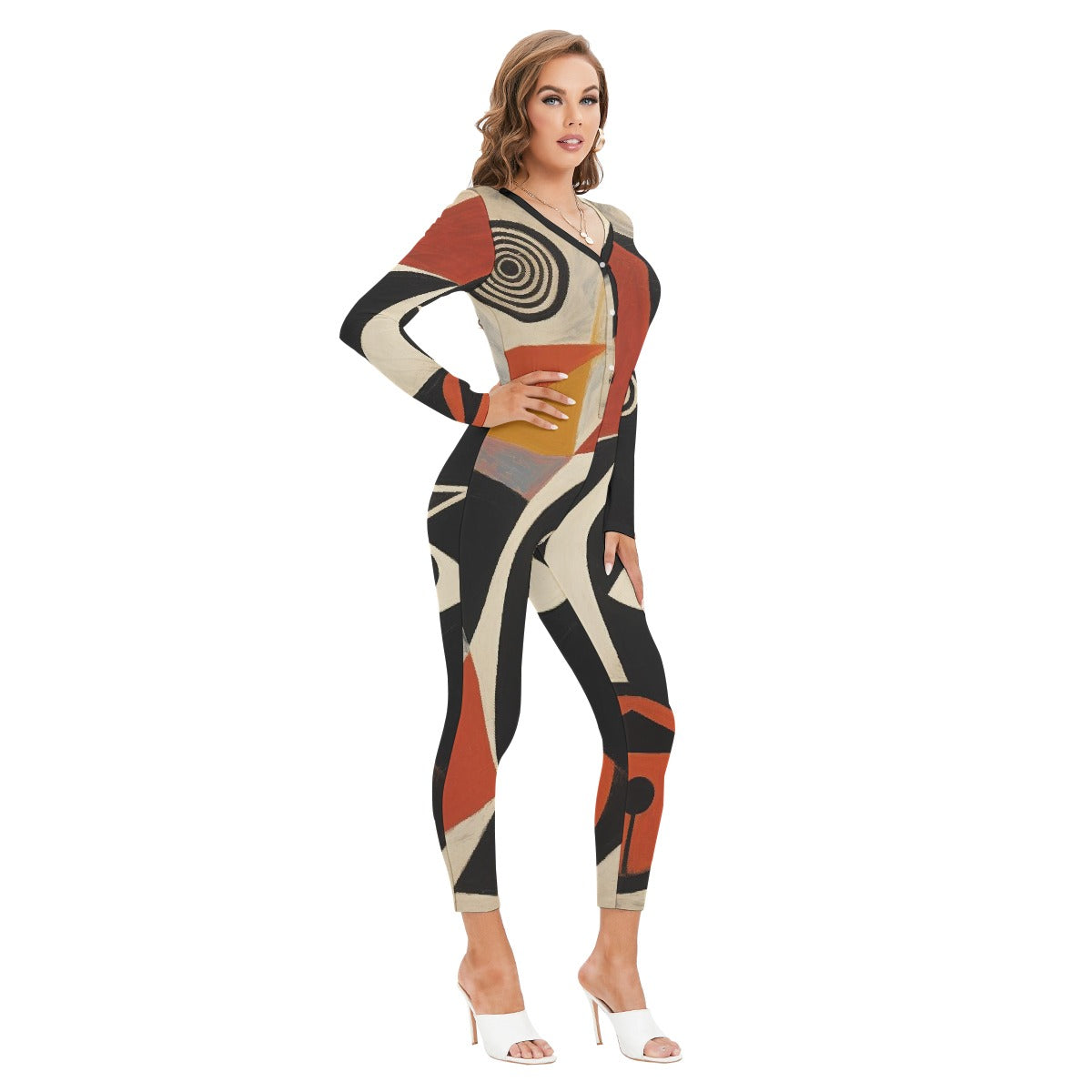 All-Over Print Women's Plunging Neck Jumpsuit