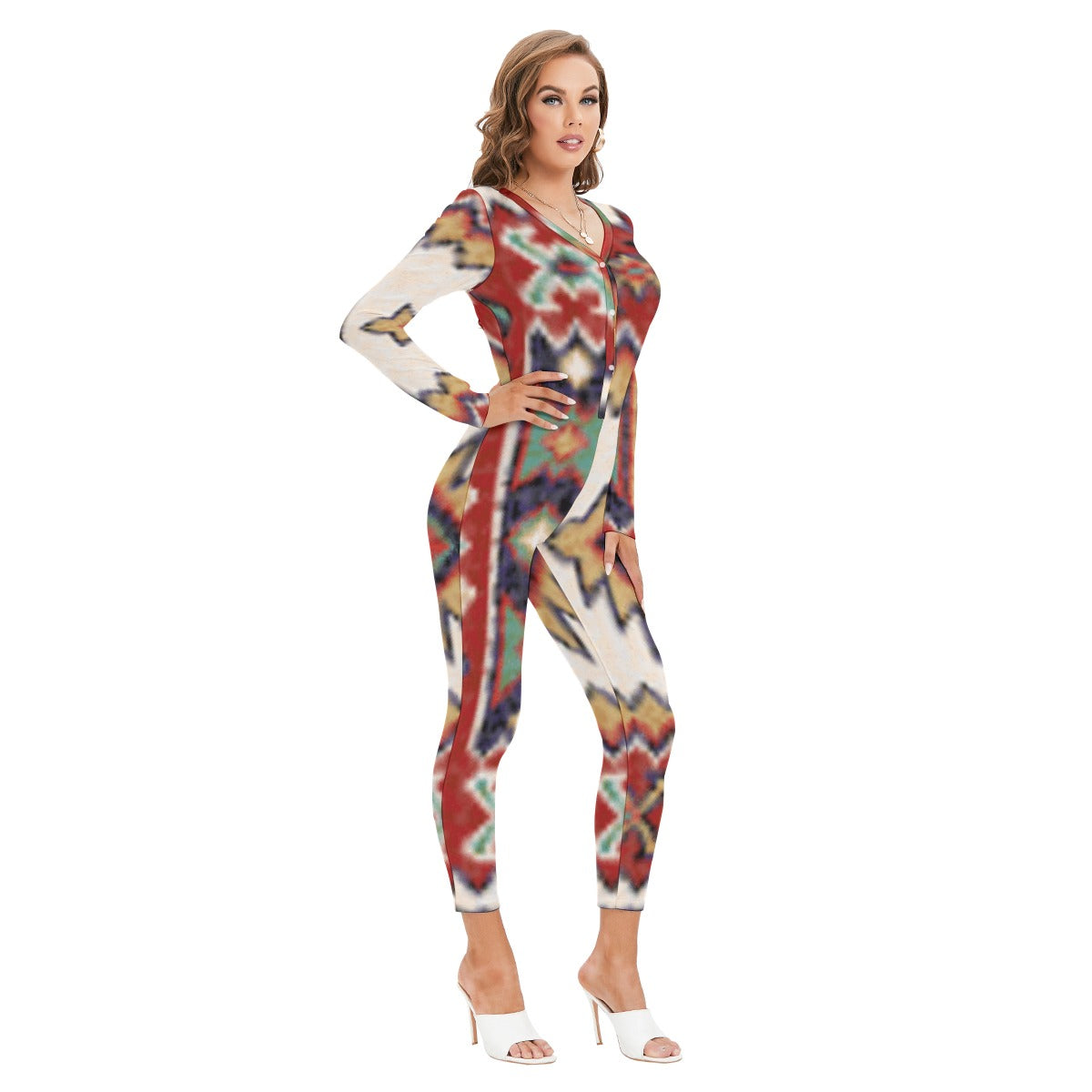 All-Over Print Women's Plunging Neck Jumpsuit