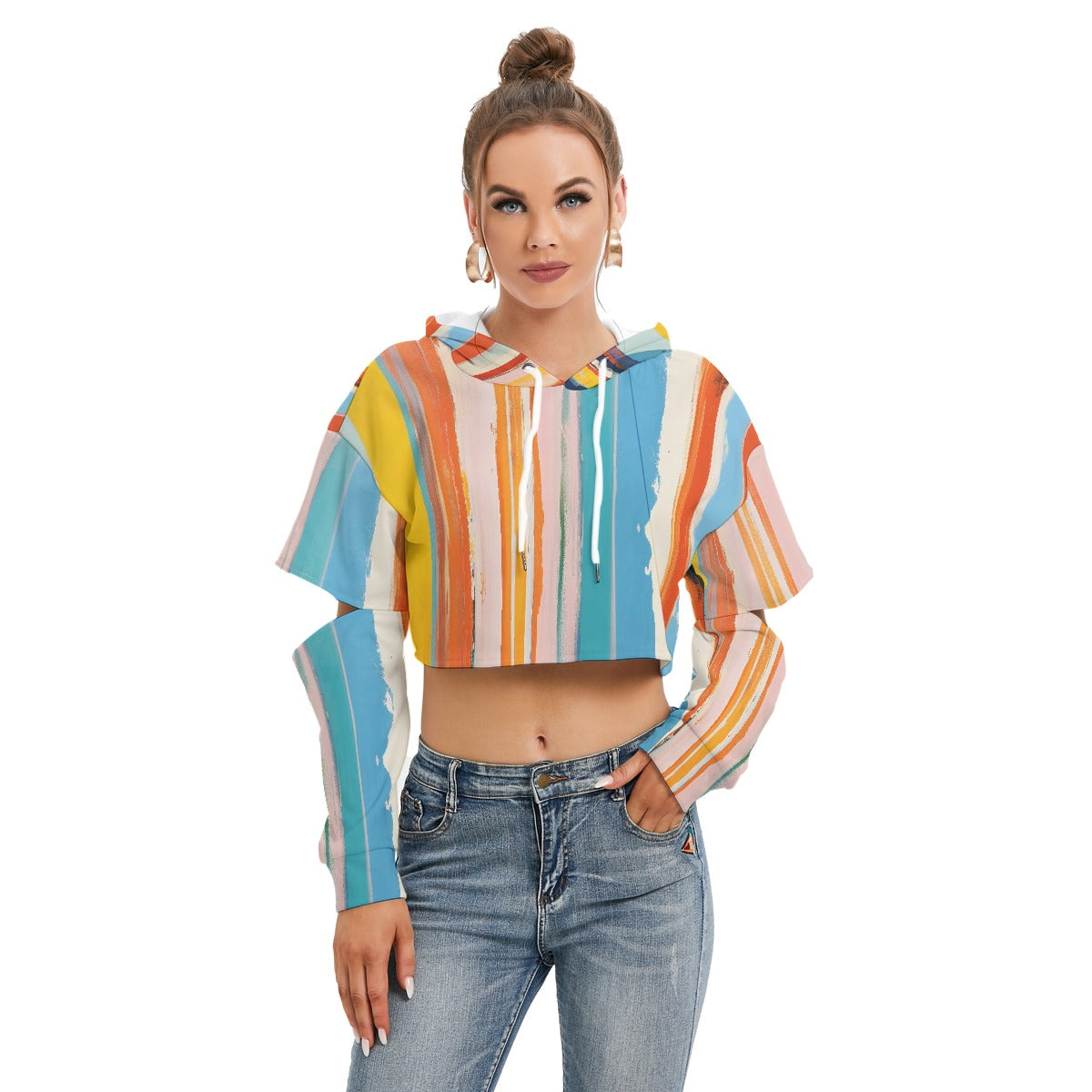 All-Over Print Women's Heavy Fleece Hoodie With Hollow Out Sleeve
