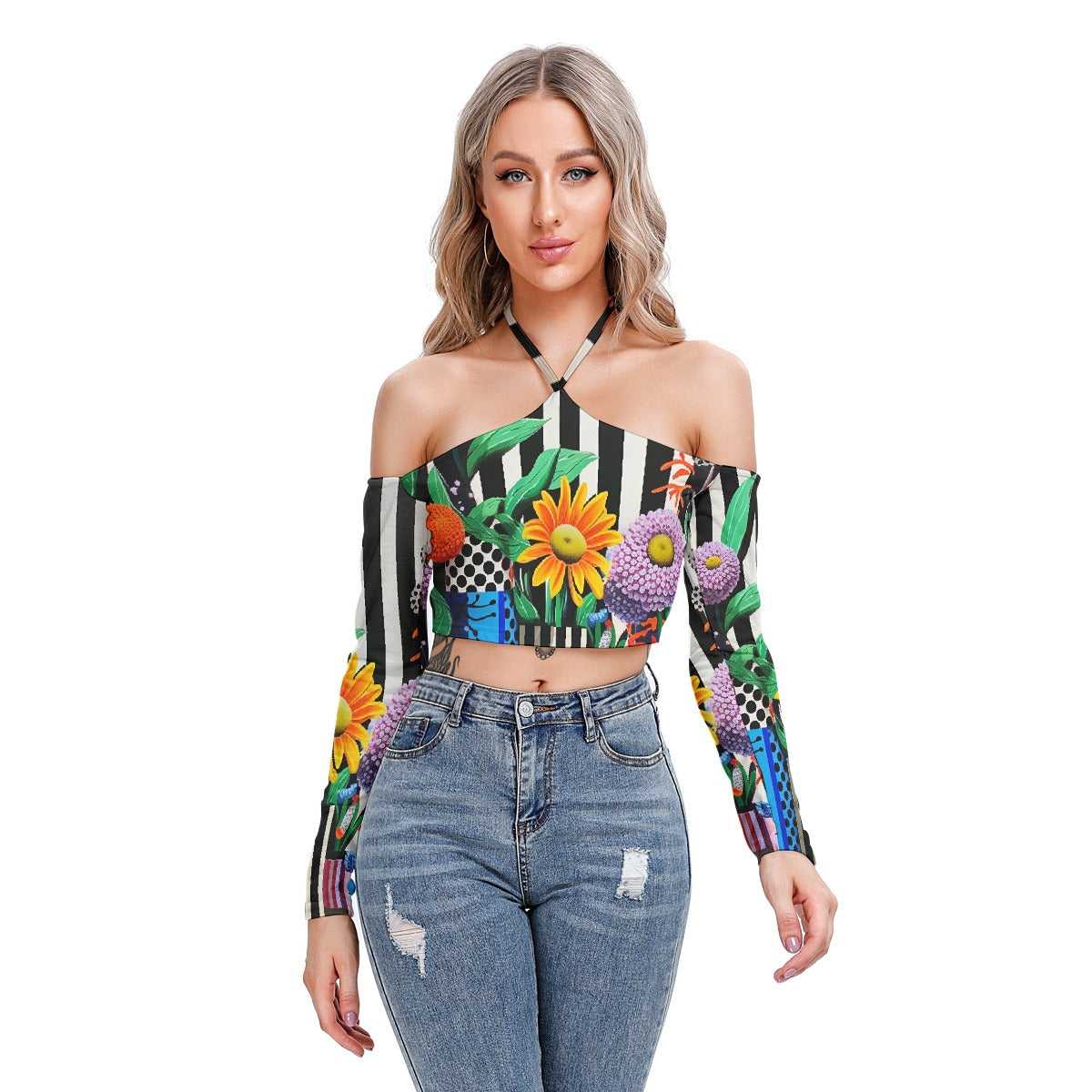 All-Over Print Women's Halter Lace-up Top