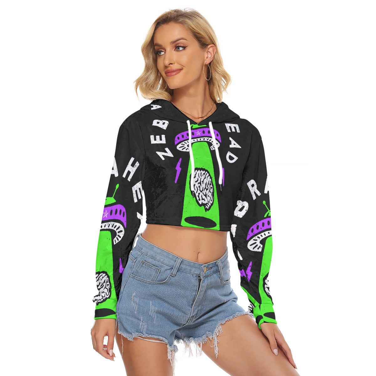 All-Over Print Women's Crop Top Hoodie|Velvet