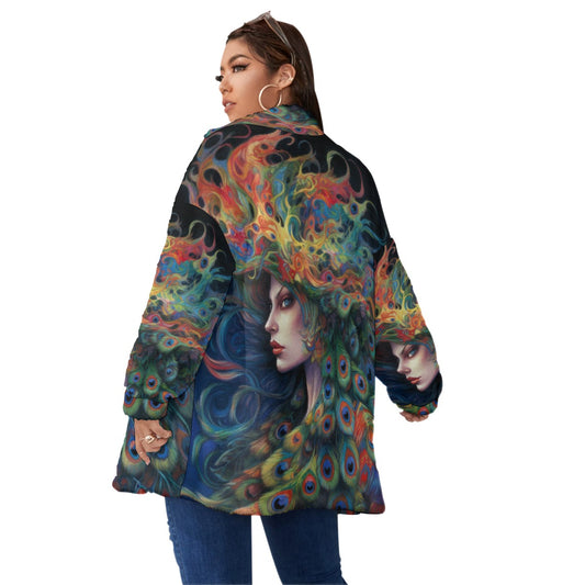 All-Over Print Unisex Borg Fleece Stand-up Collar Coat With Zipper Closure(Plus Size)