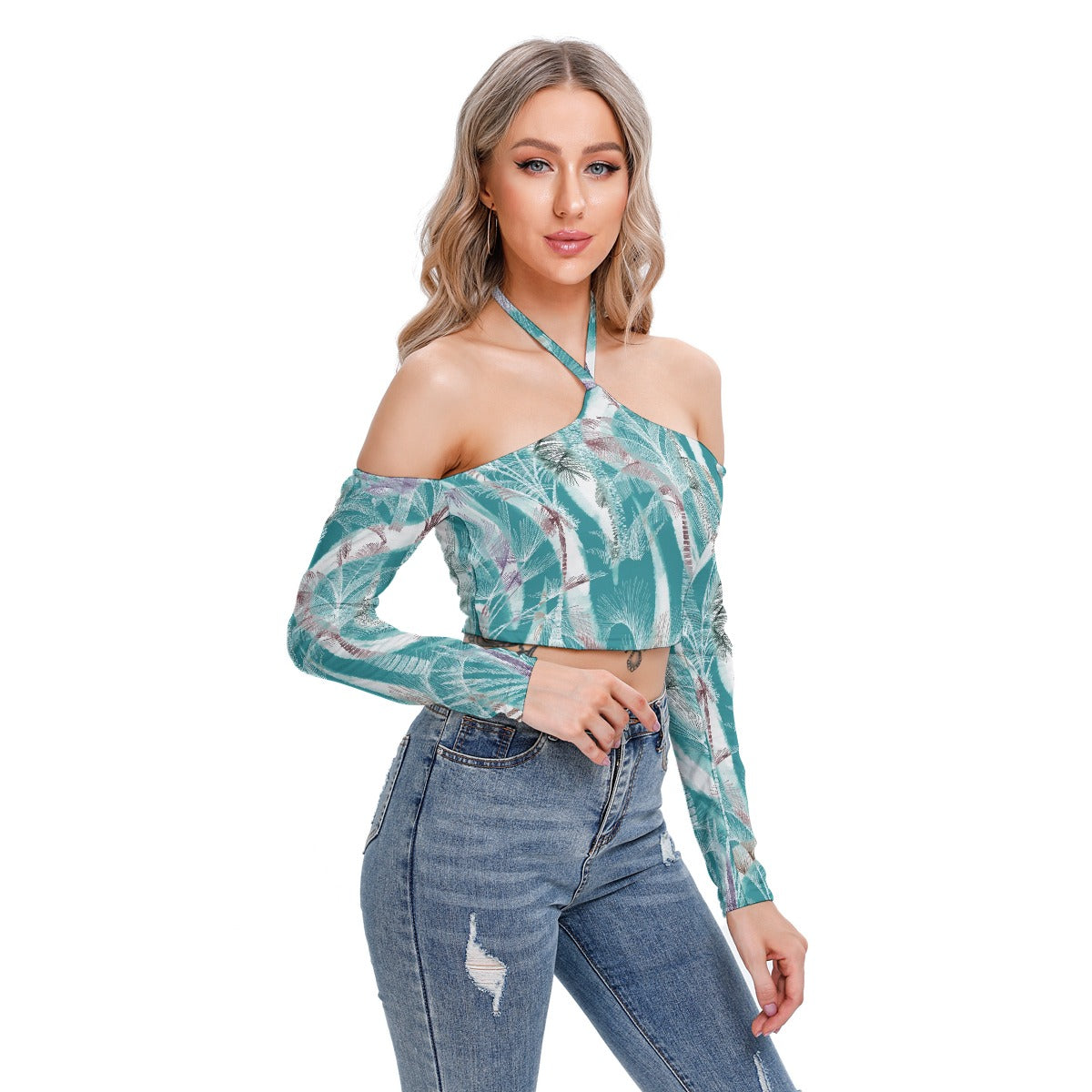 All-Over Print Women's Halter Lace-up Top
