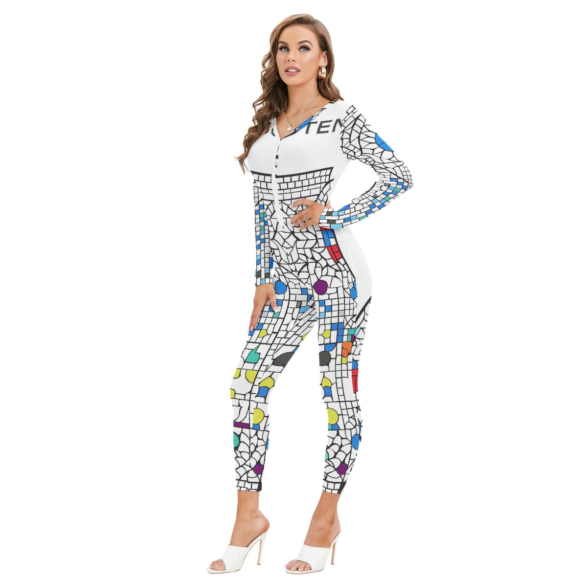 All-Over Print Women's Plunging Neck Jumpsuit