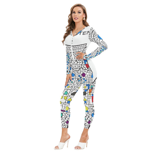 All-Over Print Women's Plunging Neck Jumpsuit