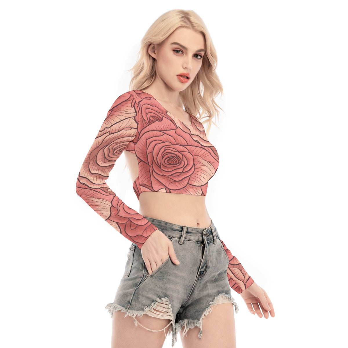 All-Over Print Women's Back Hollow T-shirt With Strap