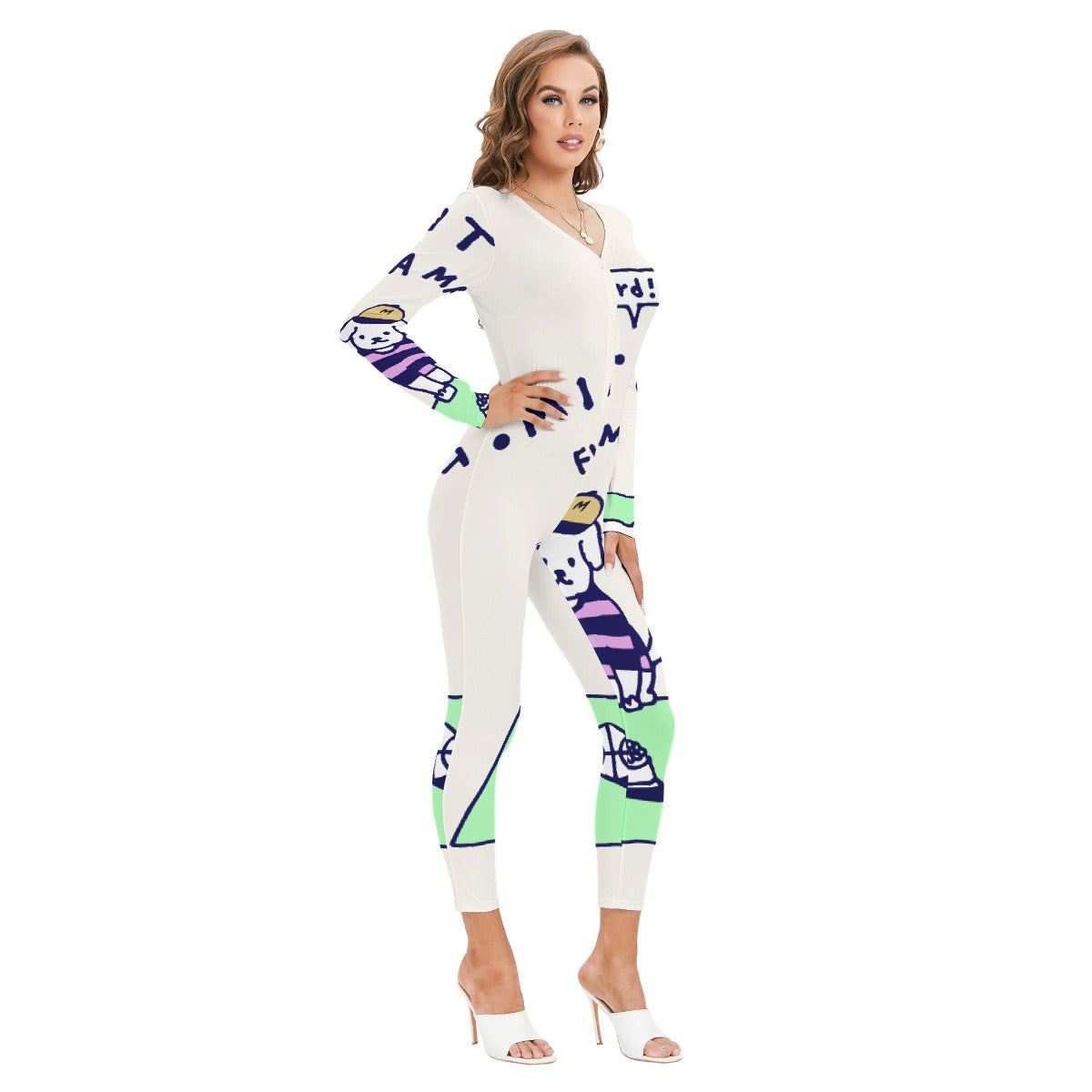 All-Over Print Women's Plunging Neck Jumpsuit
