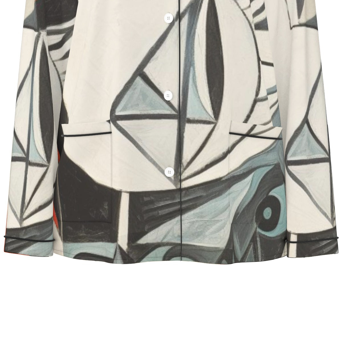 All-Over Print Women's Long Sleeve Pajama Set With Black Contrast Piping