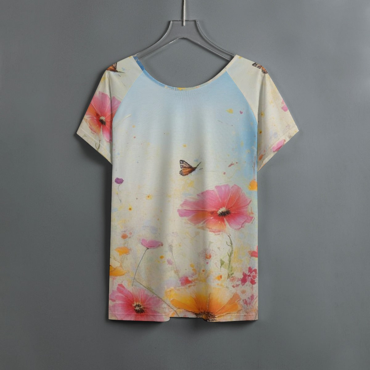 All-Over Print Women's Round Neck T-shirt With Raglan Sleeve