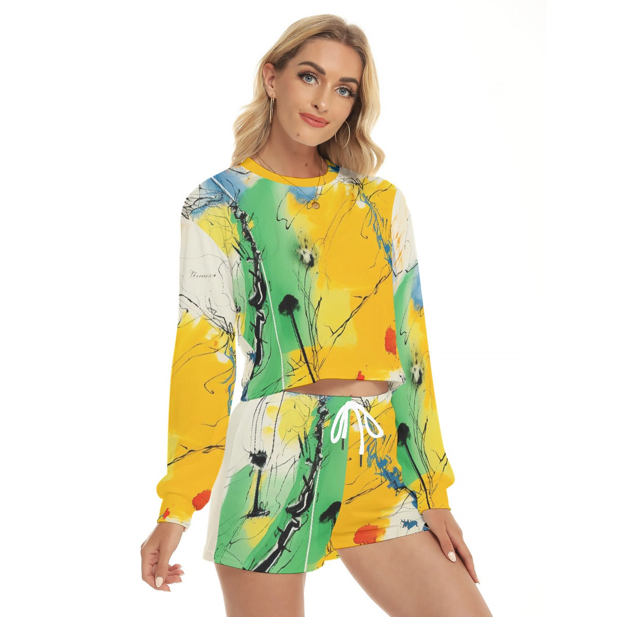 All-Over Print Women's Short Sweatshirt And Pants Suit