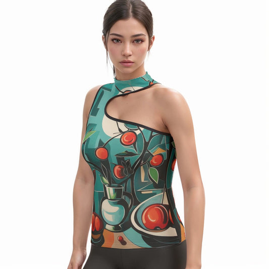 All-Over Print Women's Halter Sleeveless Asymmetrical Tank Top