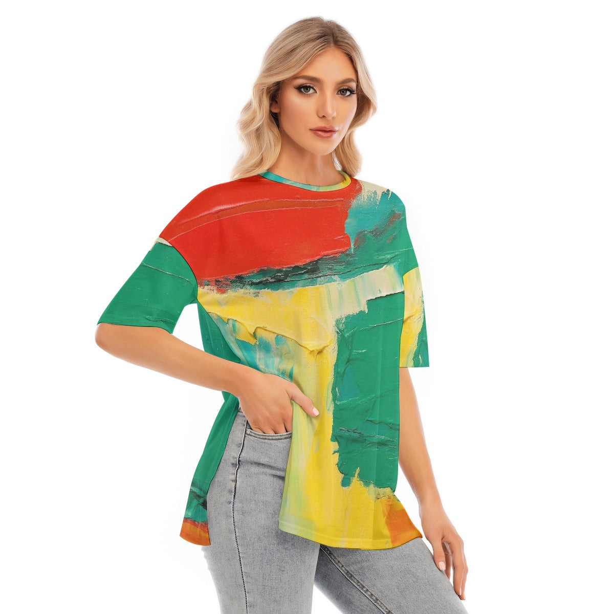 All-Over Print Women's Short Sleeves T-shirt With Hem Split
