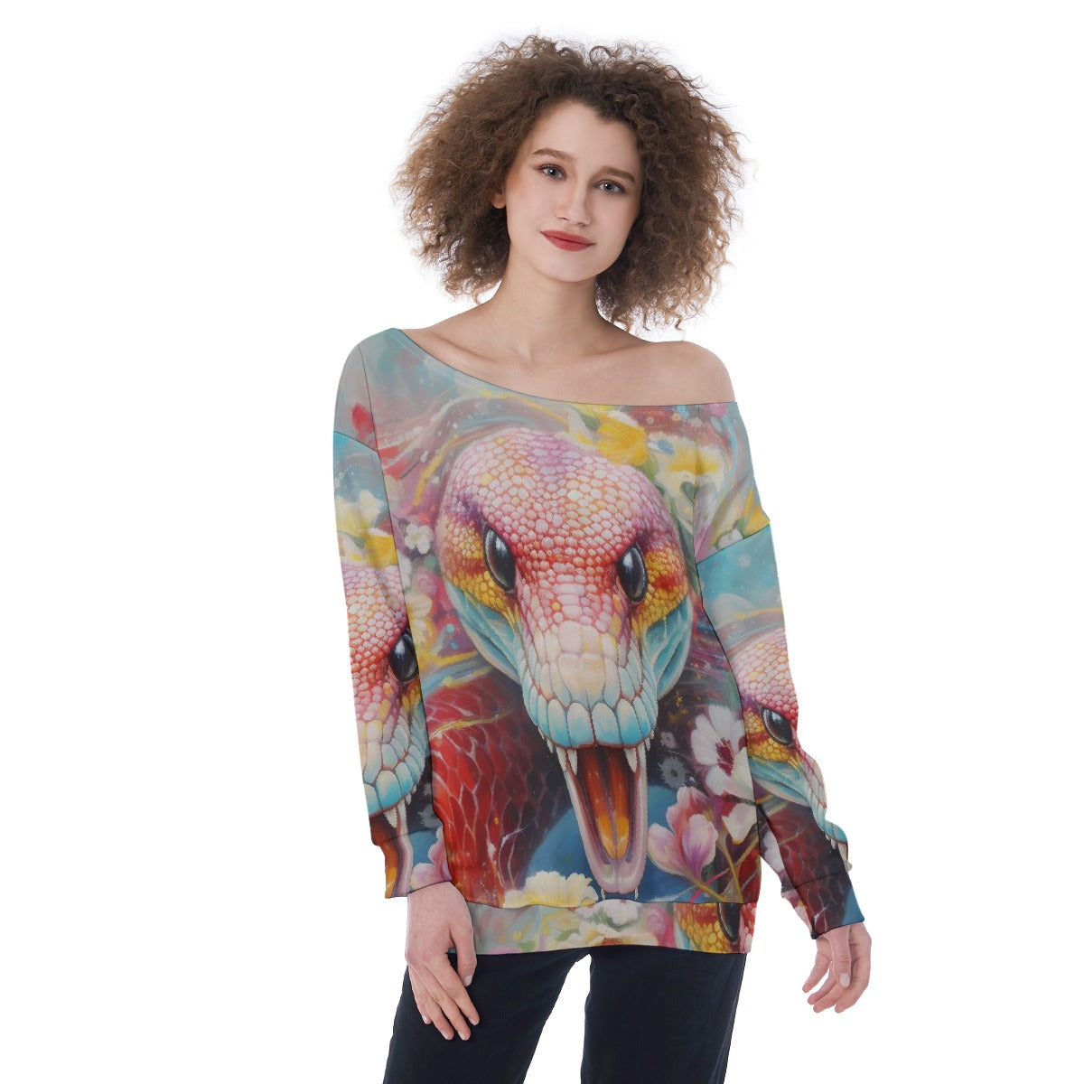 All-Over Print Oversized Women's Off-Shoulder Sweatshirt