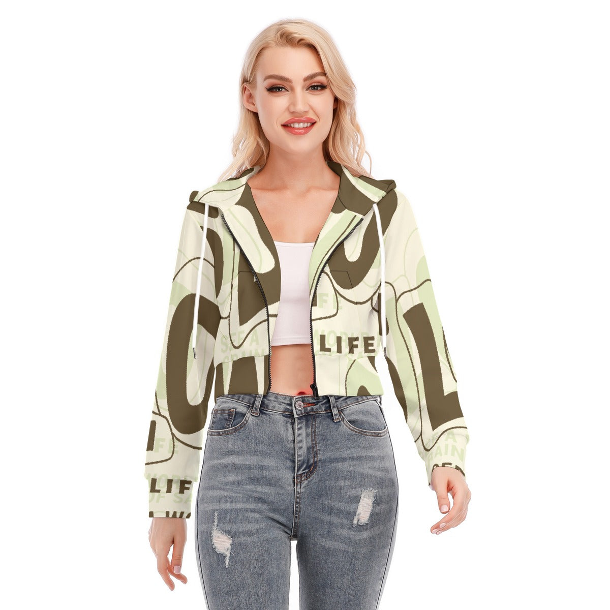 All-Over Print Women's Crop Top Hoodie With Zipper Closure