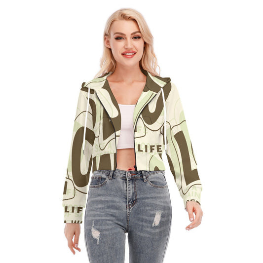 All-Over Print Women's Crop Top Hoodie With Zipper Closure