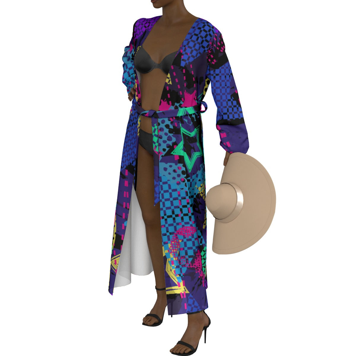 All-Over Print Women's Lace-up Chiffon Robe