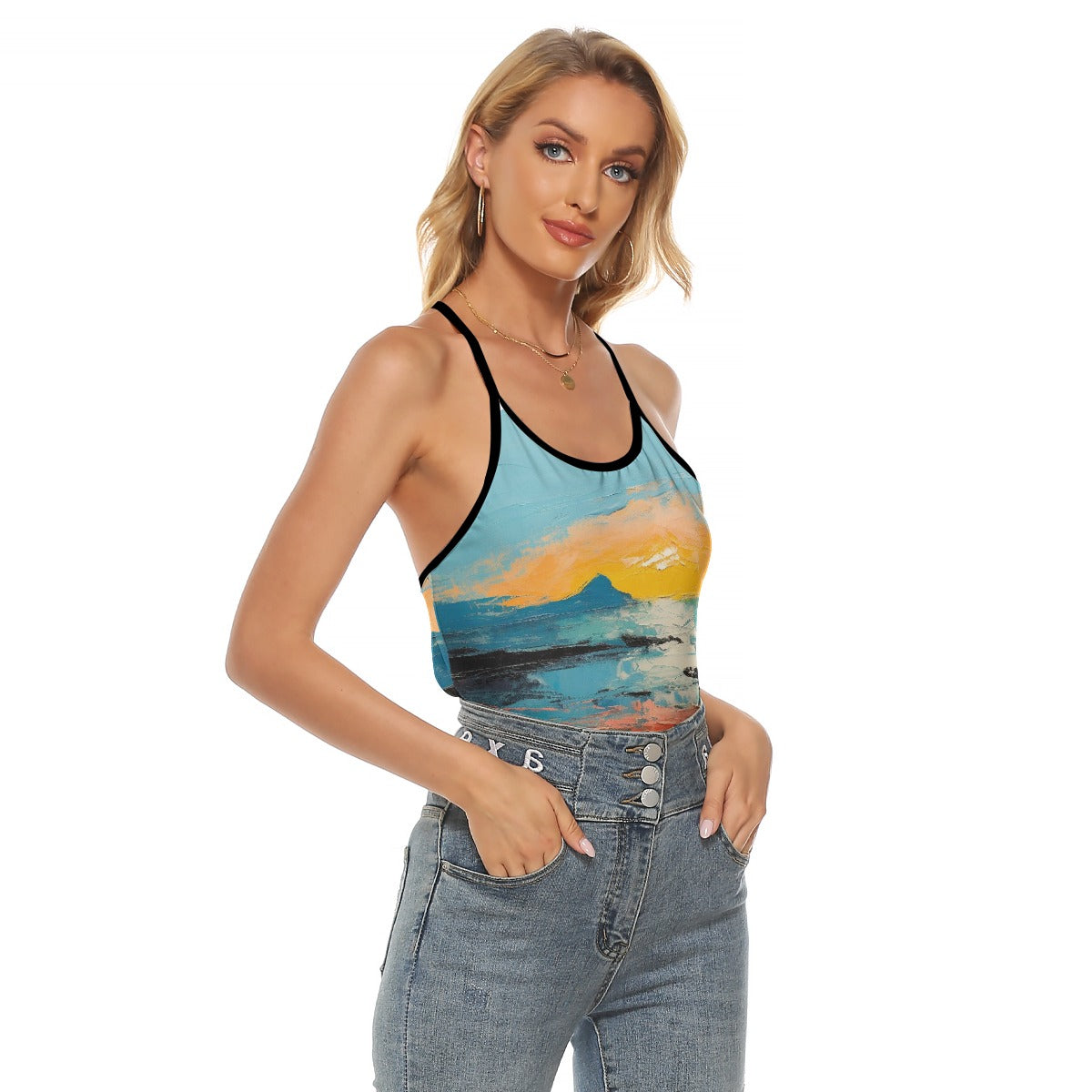 All-Over Print Women's Criss-Cross Open Back Tank Top