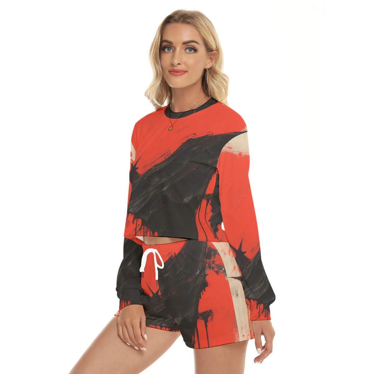 All-Over Print Women's Short Sweatshirt And Pants Suit