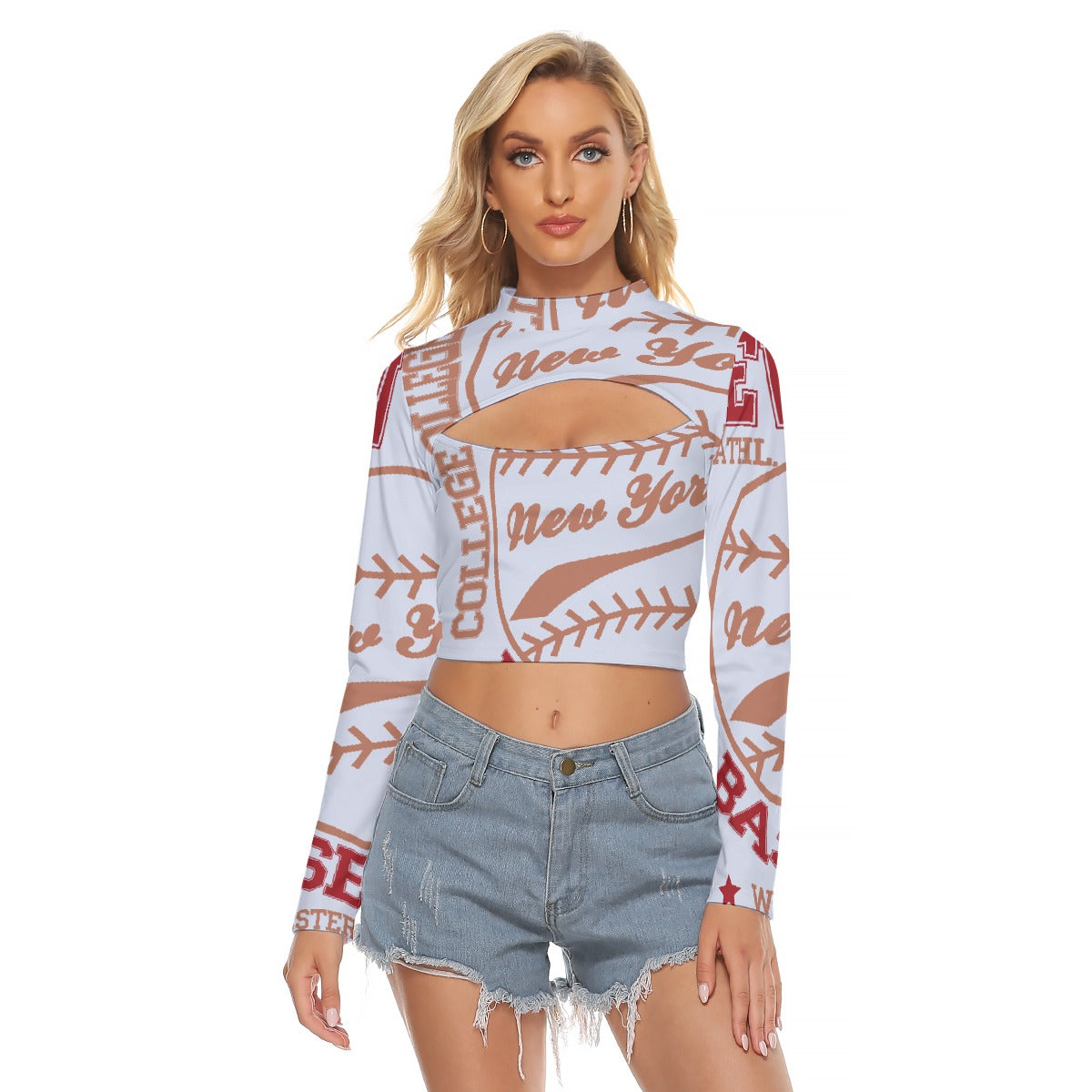 All-Over Print Women's Hollow Chest Keyhole Tight Crop Top
