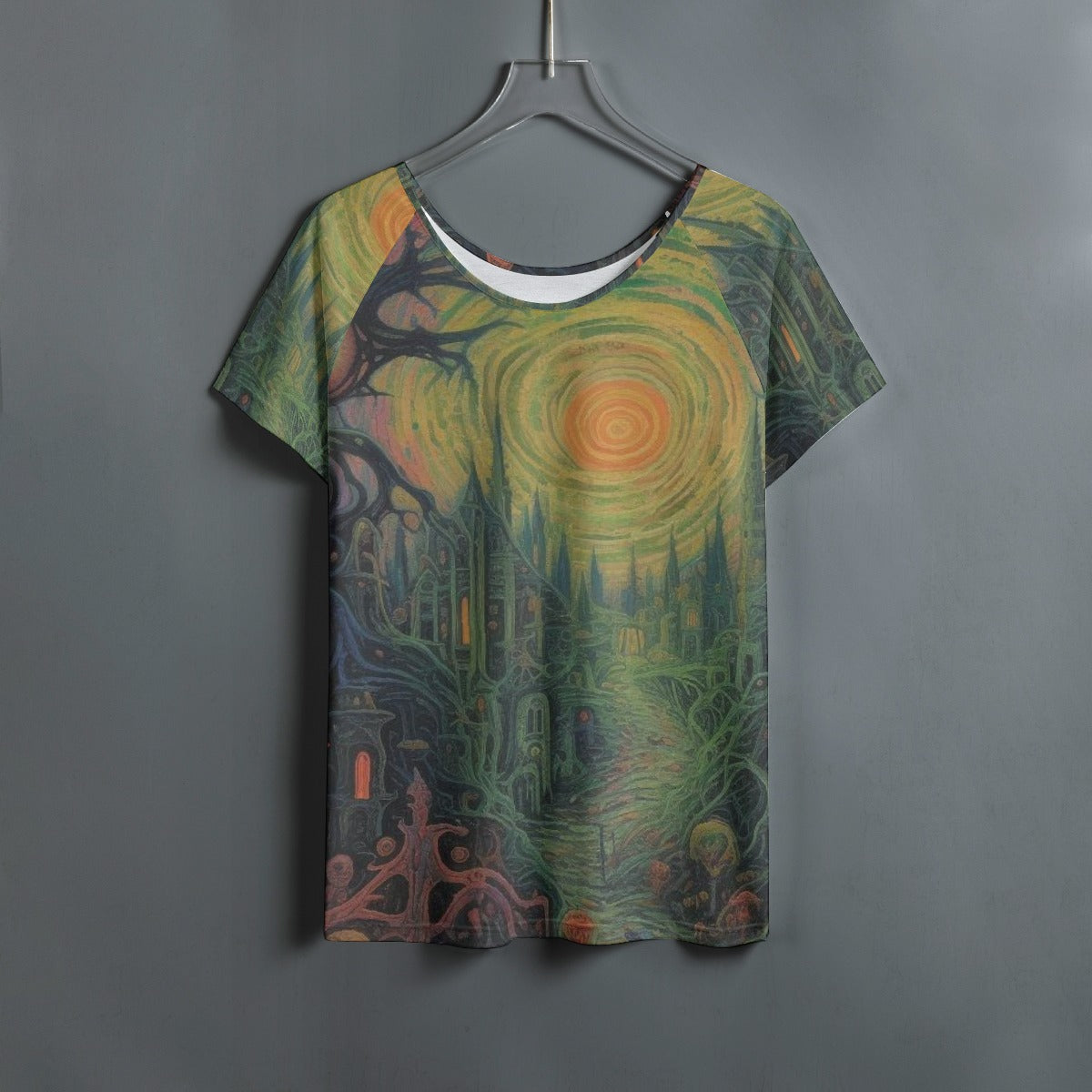 All-Over Print Women's Round Neck T-shirt With Raglan Sleeve