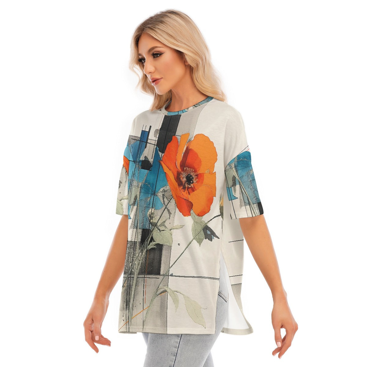 All-Over Print Women's Short Sleeves T-shirt With Hem Split