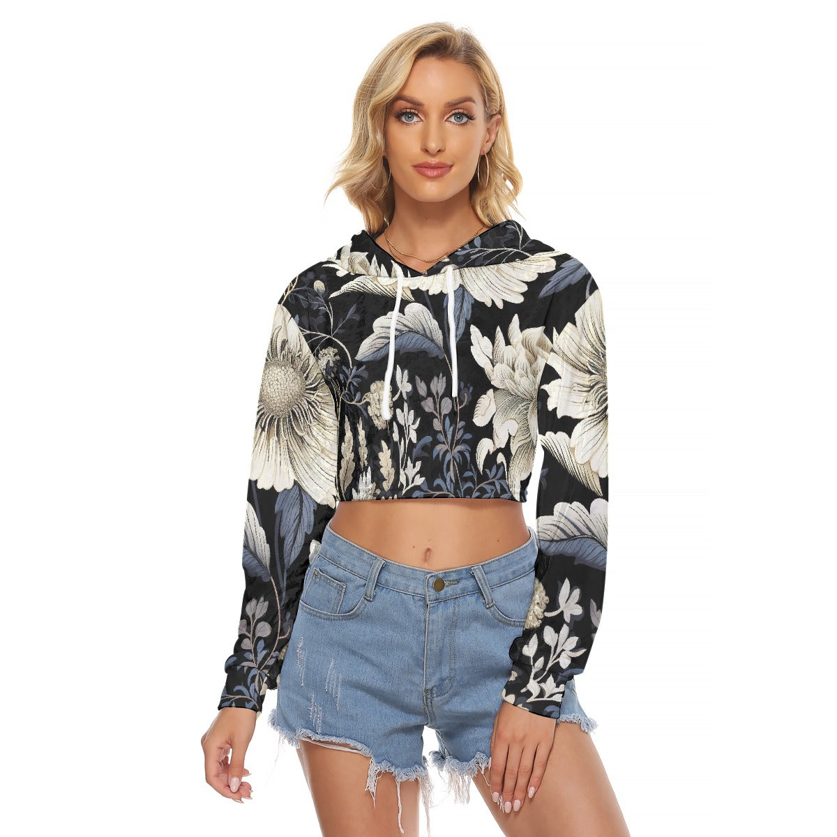All-Over Print Women's Crop Top Hoodie|Velvet
