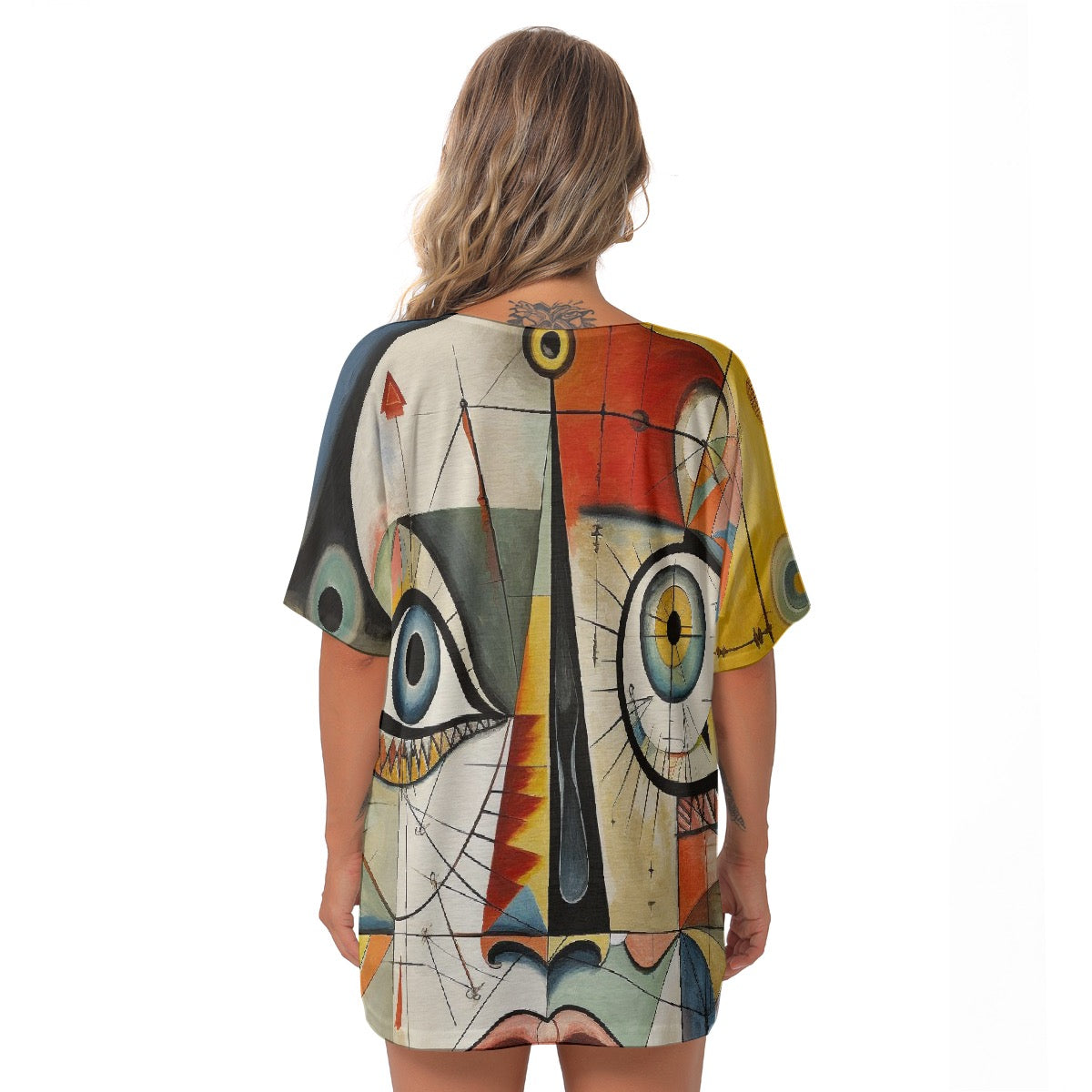 All-Over Print Women's Bat Sleeves V-Neck Blouse